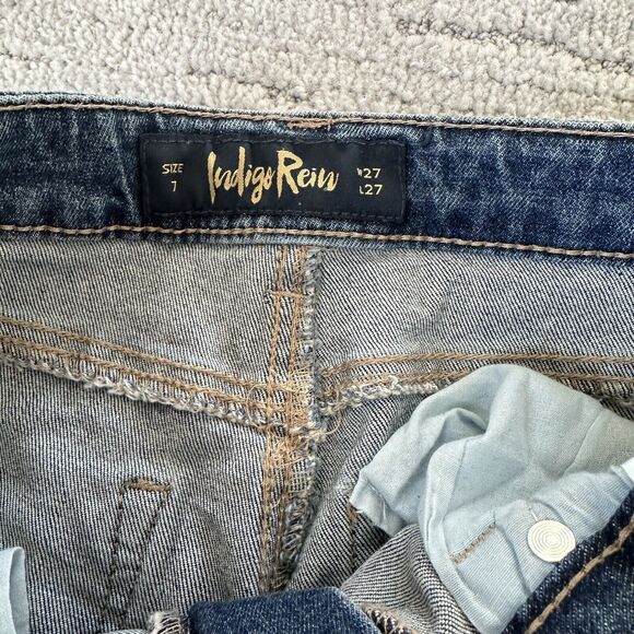 Indigo Reign Ripped Jeans Distressed Womens Size 7 (27) High Rise Straight Leg - Picture 5 of 12